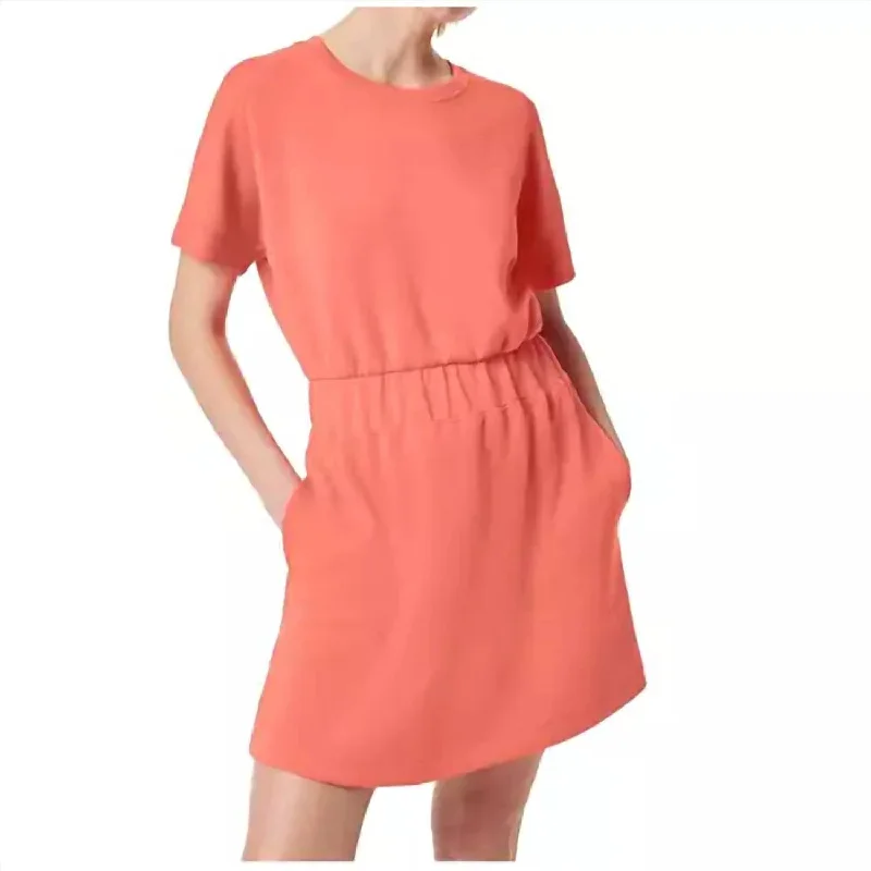 Plaid Shirt Dress-Air Essential Cinched T Shirt Dress In Peach