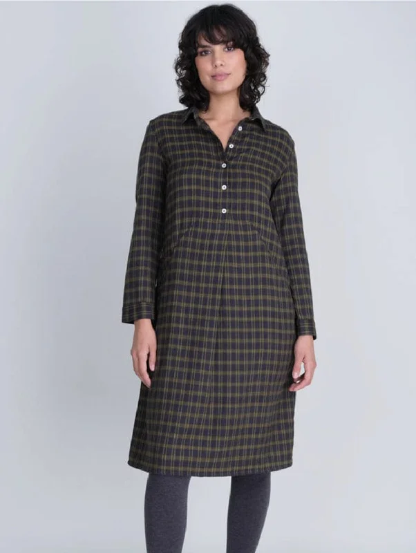 Soft Summer Shirt Dress-Alexa Cotton Flannel Shirt Dress | Check