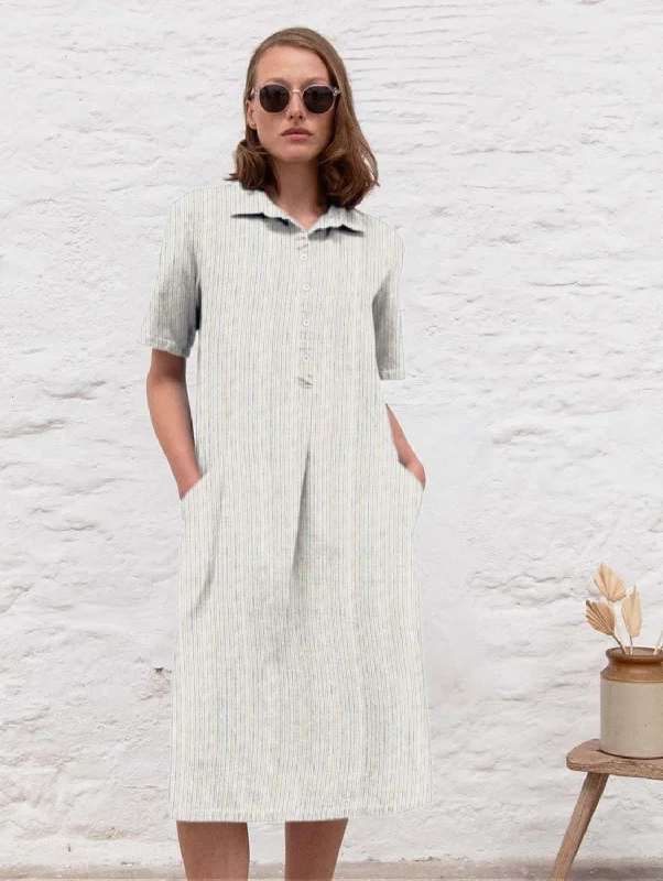 Simple Long-sleeve Plaid Shirt Dress-Alexa Cotton Shirt Dress | Stripe