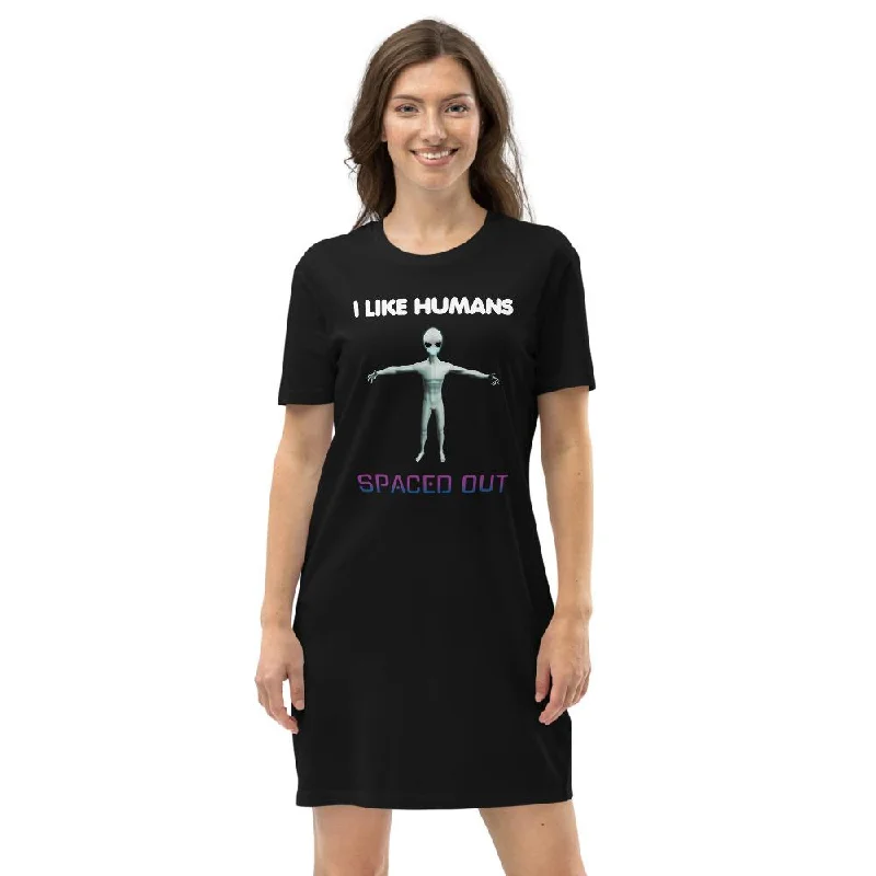 Simple Chic Shirt Dress-Alien Nurse - I Like Humans Spaced Out - Organic Cotton T-Shirt Dress