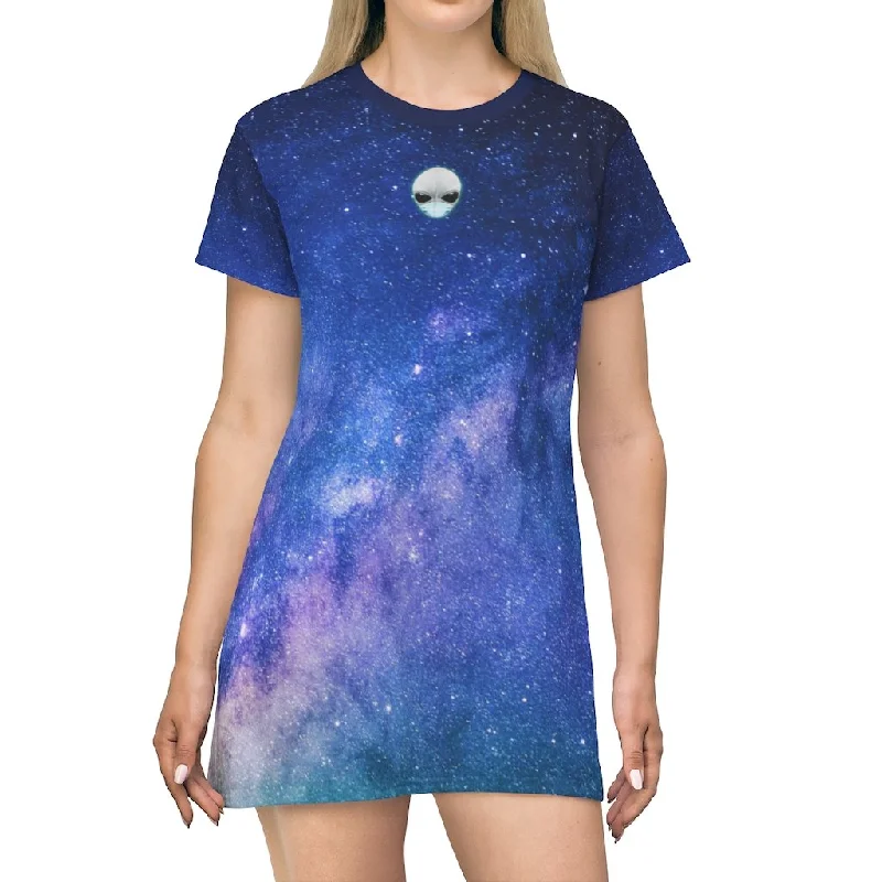 Women's Casual Plaid Shirt Dress-Alien Nurse - AOP Starscape T-Shirt Dress
