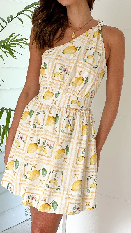 Women's Printed V-neck Mini Dress-Aliyah Mini Dress - Lemons and Love