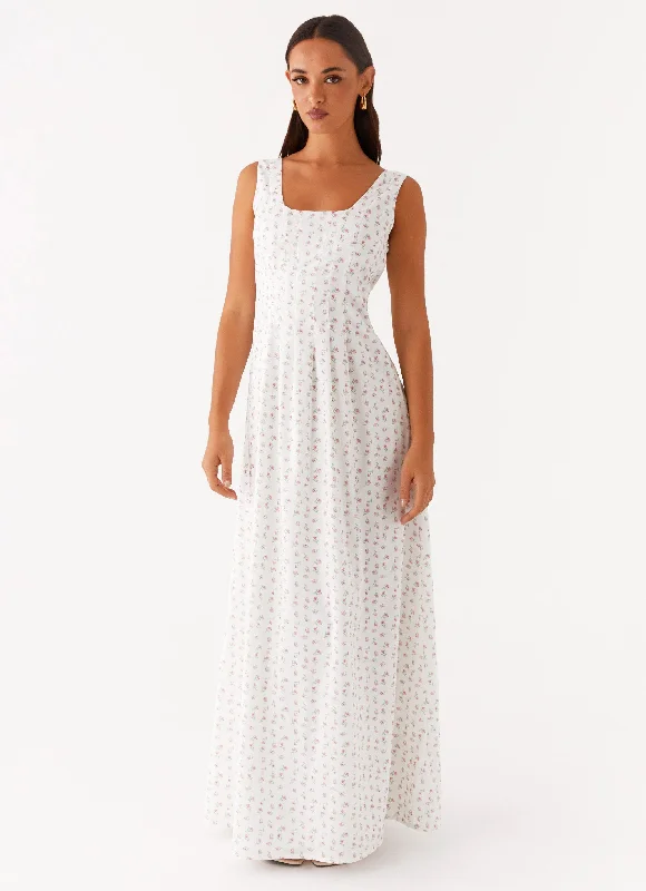 Women's Frill Maxi Dress-All My Love Maxi Dress - White Floral