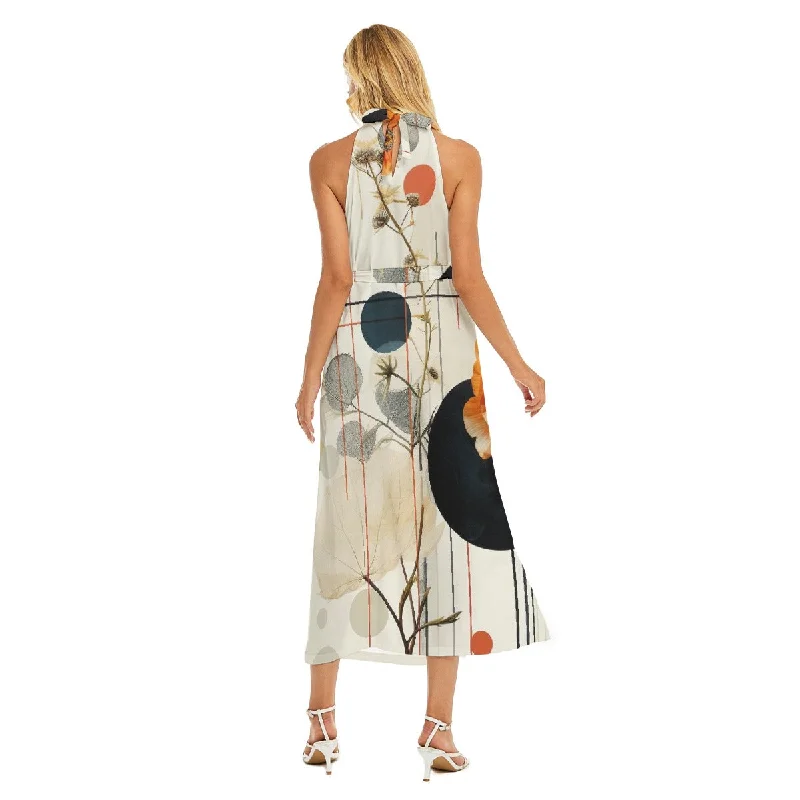 Classic Wrap Dress for All Seasons -Floral Wrap Dress -All-Over Print Women's Wrap Hem Belted Halter Dress