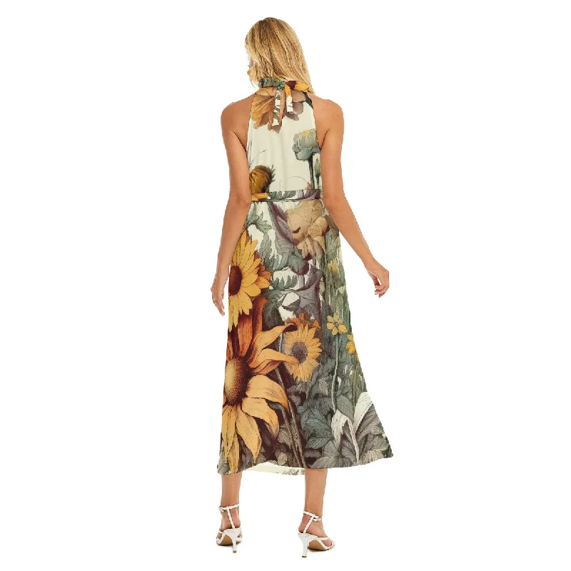 Wrap Dress with Front Fold Detail -Short Wrap Dress -All-Over Print Women's Wrap Hem Belted Halter Dress Wrap Dress with Front Fold Detail -Short Wrap Dress -All-Over Print Women's Wrap Hem Belted Halter Dress