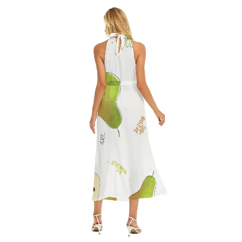 Wrap Dress with Fitted Waist -Casual Wrap Dress for Summer -All-Over Print Women's Wrap Hem Belted Halter Dress Wrap Dress with Fitted Waist -Casual Wrap Dress for Summer -All-Over Print Women's Wrap Hem Belted Halter Dress