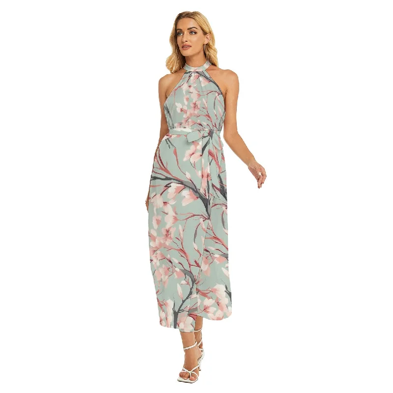 Casual Wrap Dress with Relaxed Fit -Wrap Dress with Waist Tie -All-Over Print Women's Wrap Hem Belted Halter Dress Casual Wrap Dress with Relaxed Fit -Wrap Dress with Waist Tie -All-Over Print Women's Wrap Hem Belted Halter Dress