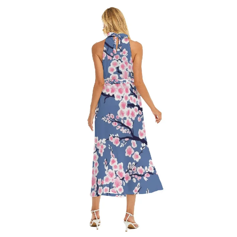 Simple Wrap Dress with Cross-Over Detail -Silk Wrap Dress -All-Over Print Women's Wrap Hem Belted Halter Dress Simple Wrap Dress with Cross-Over Detail -Silk Wrap Dress -All-Over Print Women's Wrap Hem Belted Halter Dress