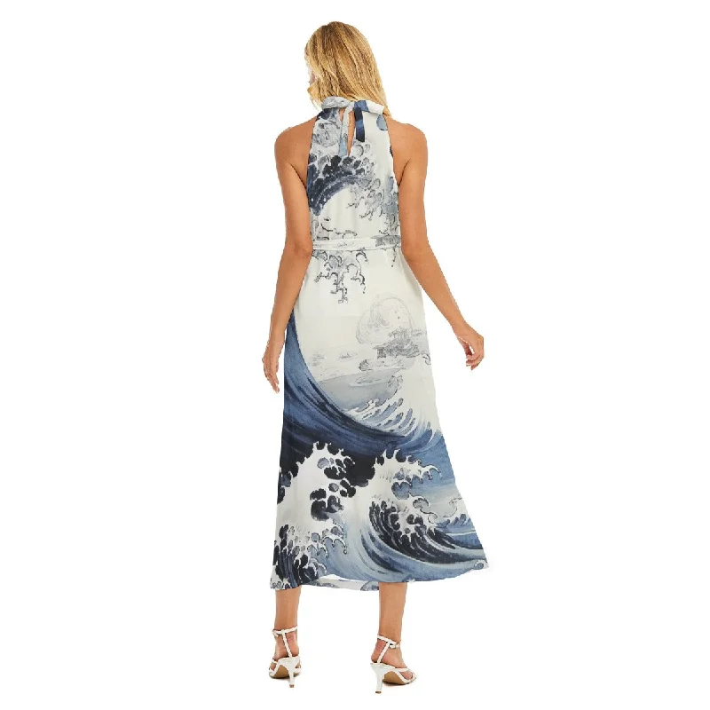 Floral Wrap Dress with Soft Fabric -Long Sleeve Wrap Dress -All-Over Print Women's Wrap Hem Belted Halter Dress Floral Wrap Dress with Soft Fabric -Long Sleeve Wrap Dress -All-Over Print Women's Wrap Hem Belted Halter Dress