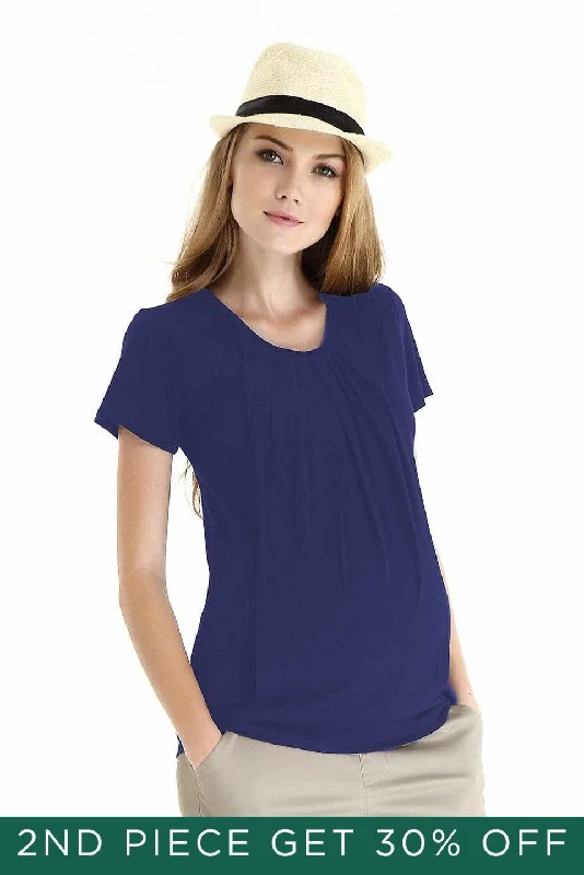 Women's Knit Top -Alma Blouson Nursing Top Navy