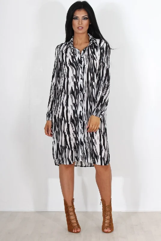 Plaid Shirt Dress with Tie-Alva Black & White Shirt Dress