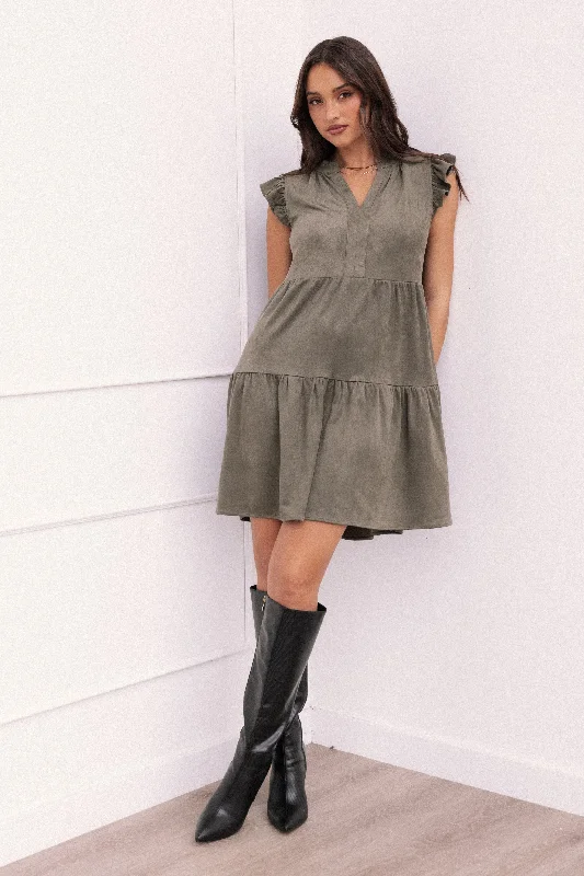 Women's Chiffon Wrap Mini Dress-Alyx Mini Dress - Olive