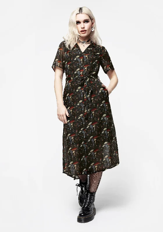 T-shirt Shirt Dress-Amanita Chiffon Midi Shirt Dress