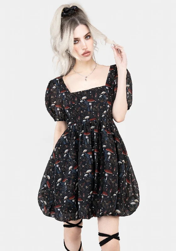 Women's Cozy Knit Mini Dress-Amanita Organza Puffball Mini Dress