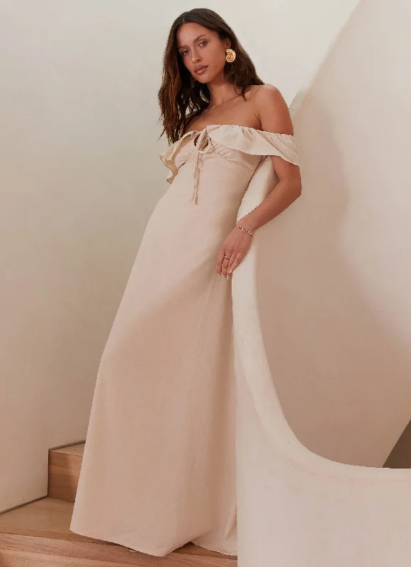 Women's Stretch Lace Maxi Dress-Amarosa Linen Maxi Dress - Natural