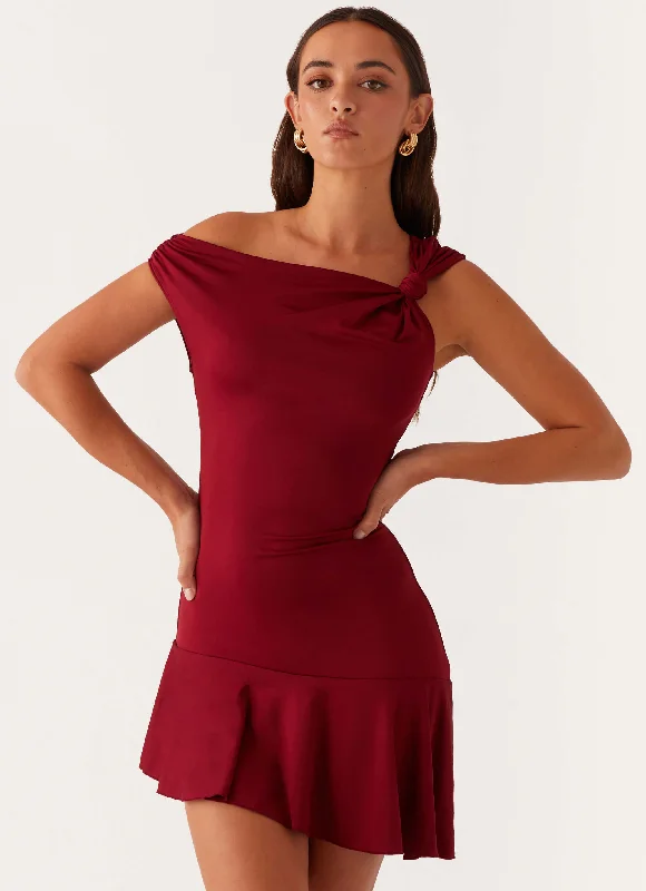 Women's Vintage Floral Mini Dress-Amaya Twist Mini Dress - Maroon