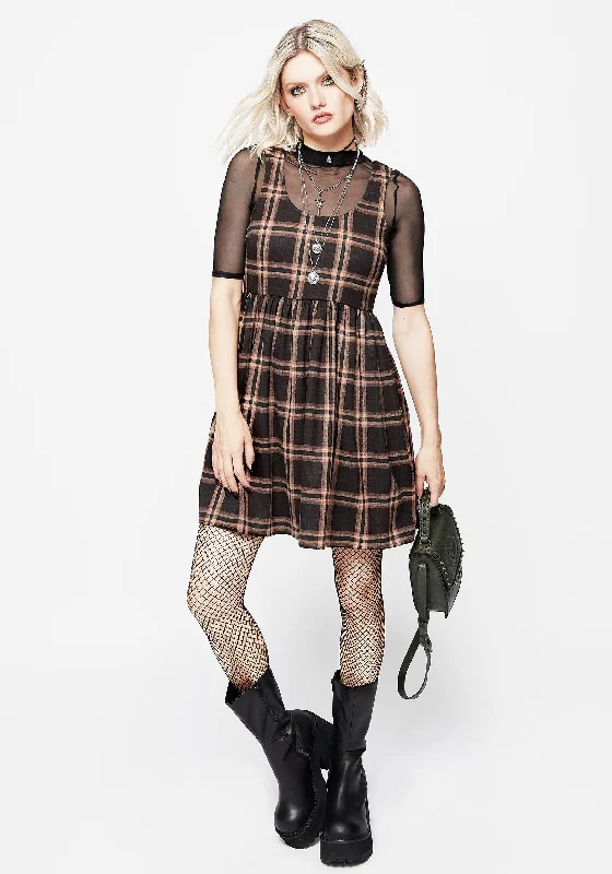 Women's Off-the-shoulder Bodycon Mini Dress-Ambrose Check Mini Dress
