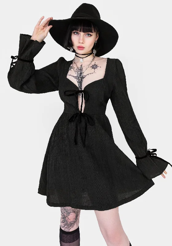 Women's Shift Style Mini Dress-Amity Crinkle Velour Bow Mini Dress