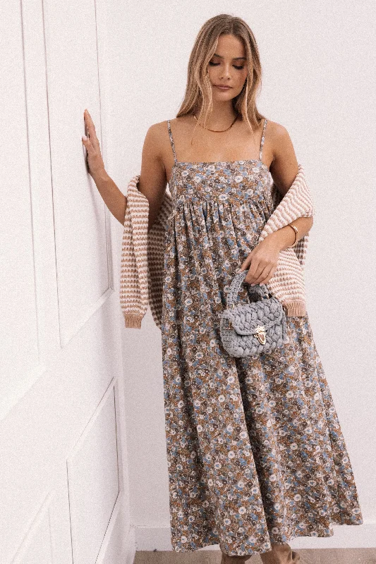 Women's A-line Sleeveless Maxi Dress-Andy Maxi Dress - Olive Ditsy Floral
