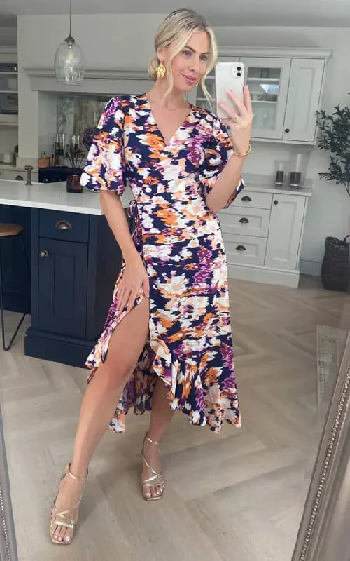 Wrap Dress with Cap Sleeves -Casual Wrap Dress for Picnic -Angel Sleeve Wrap Dress