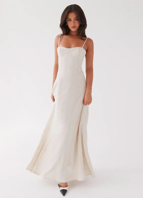 Women's Tiered Maxi Dress-Angelina Linen Maxi Dress - Oatmeal