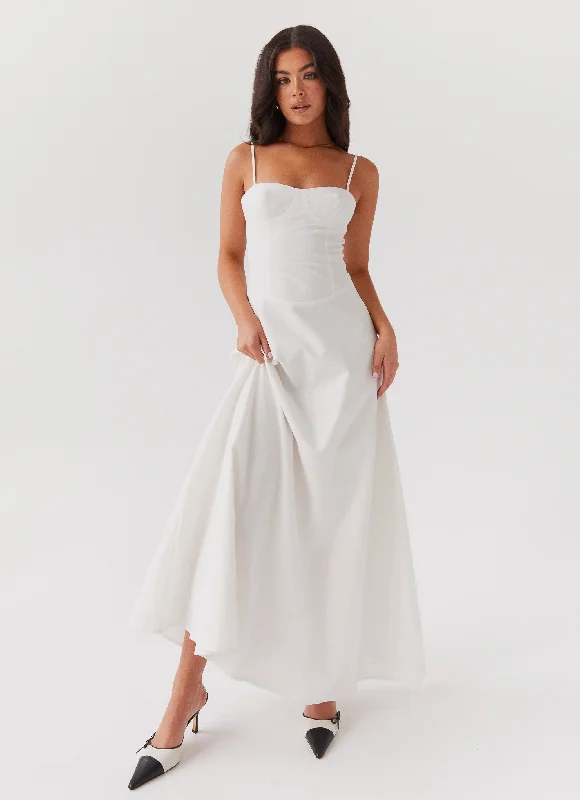 Women's Full Sleeve Maxi Dress-Angelina Linen Maxi Dress - White