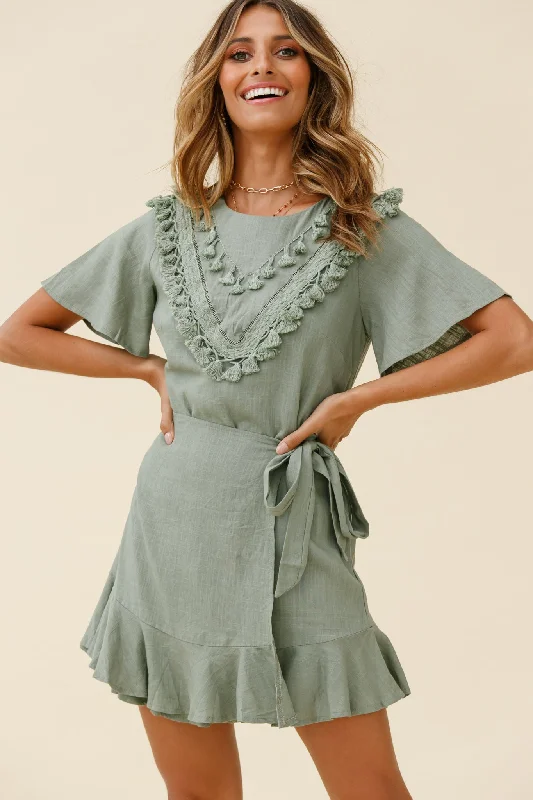 Black Wrap Dress with Belt -Wrap Dress with Draped Front -Angelique Tassel Bust Wrap Bottom Dress Olive Black Wrap Dress with Belt -Wrap Dress with Draped Front -Angelique Tassel Bust Wrap Bottom Dress Olive