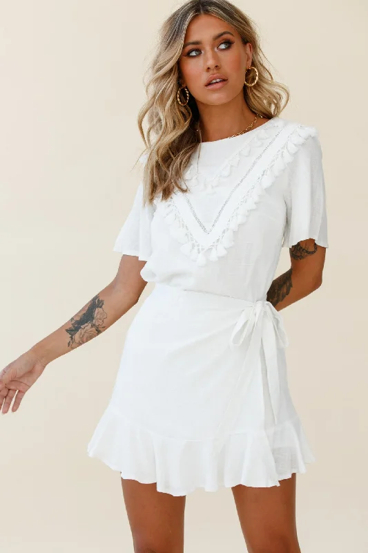 Navy Blue Wrap Dress -Wrap Dress with Tie at Neck -Angelique Tassel Bust Wrap Bottom Dress White Navy Blue Wrap Dress -Wrap Dress with Tie at Neck -Angelique Tassel Bust Wrap Bottom Dress White