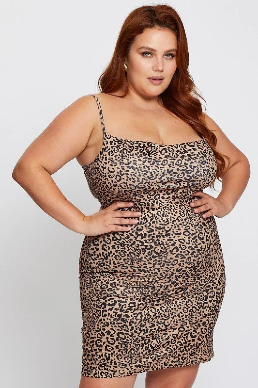 Red Velvet Bodycon Dress -Animal Print Strappy Sleeveless Bodycon Dress
