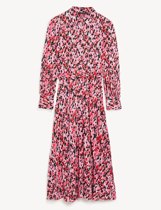 Light Plaid Shirt Dress-Animal Print Tie Waist Midi Shirt Dress