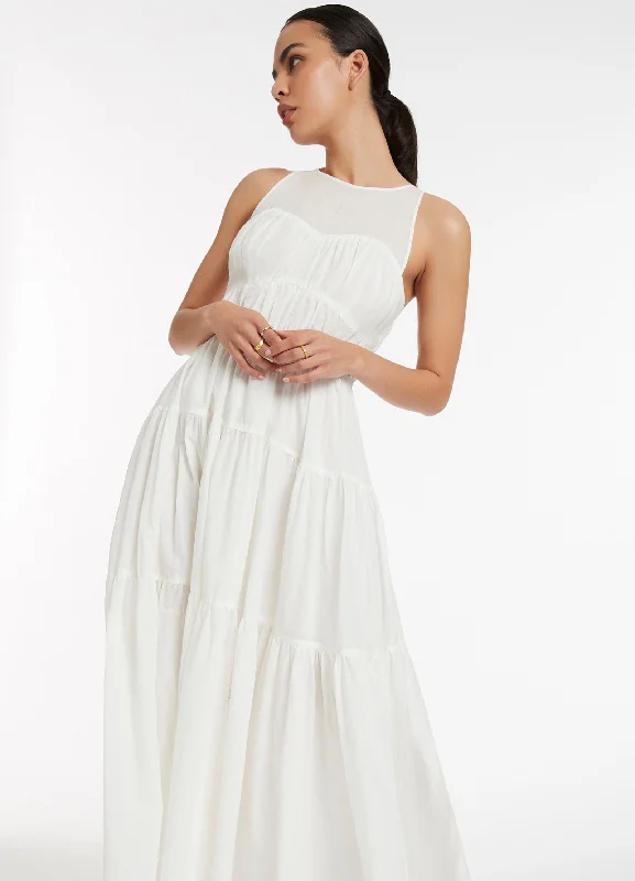 Women's Ruffle Sleeve Maxi Dress-Animale Tie Maxi Dress - Cream