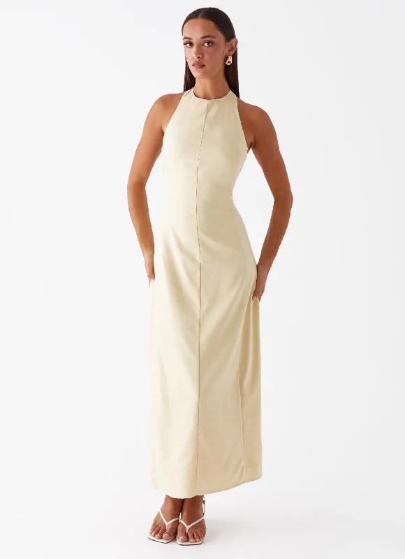Women's Denim Maxi Dress-Anita Maxi Dress - Yellow