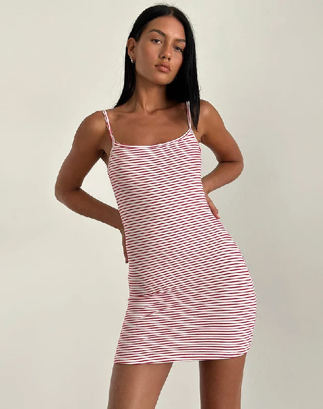 Women's Crisscross Back Mini Dress-Anzhelina Strappy Mini Dress in Red and White Stripe