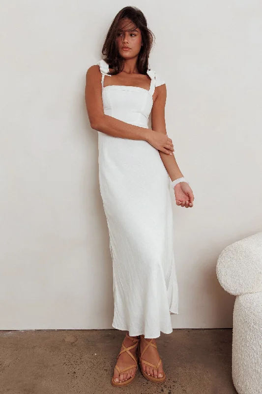 Women's Open Shoulder Maxi Dress-Appreciate You Tied Shoulder Maxi Dress White