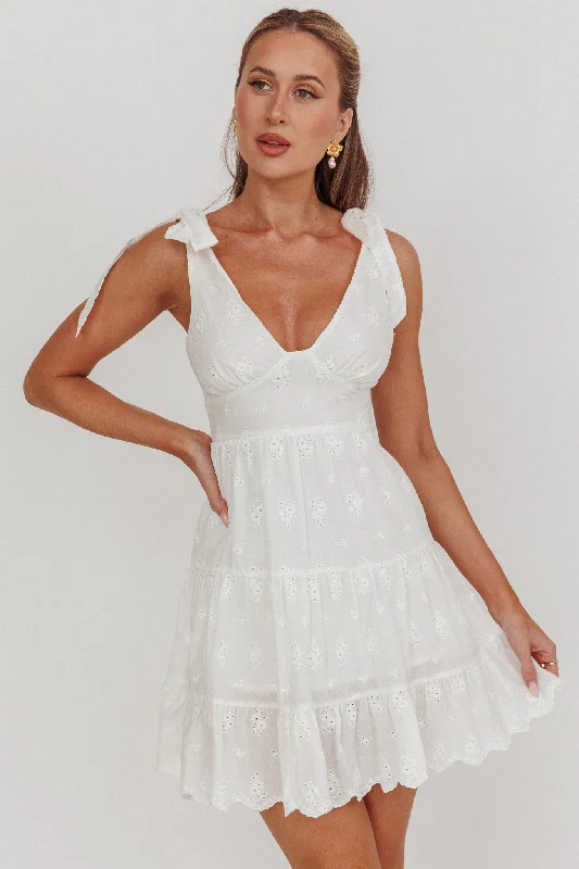 Women's Sheer Panel Mini Dress-Ardent Tied Shoulder Mini Dress White