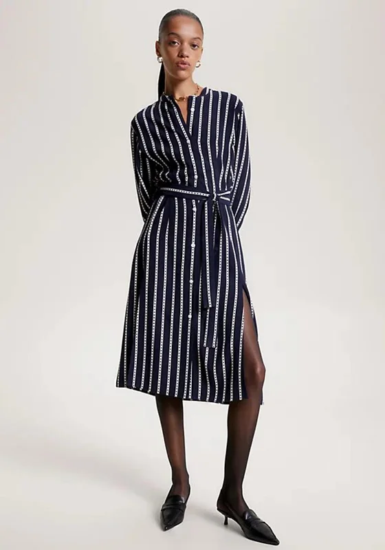 Simple Loose Shirt Dress-Tommy Hilfiger Argyle Stripe Midi Shirt Dress, Desert Sky