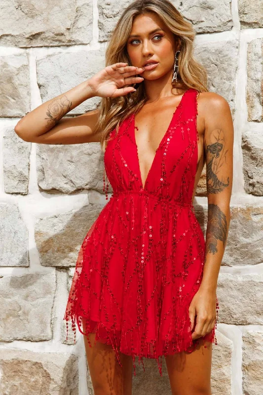 Fancy Red Party Dress for Evening Affair -Ariana Sequin Mini Party Dress Red