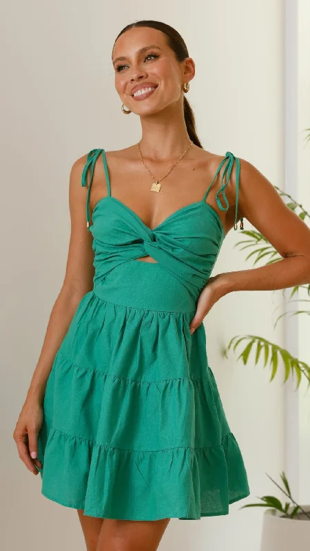 Women's Cut-out Sleeve Mini Dress-Armani Mini Dress - Green