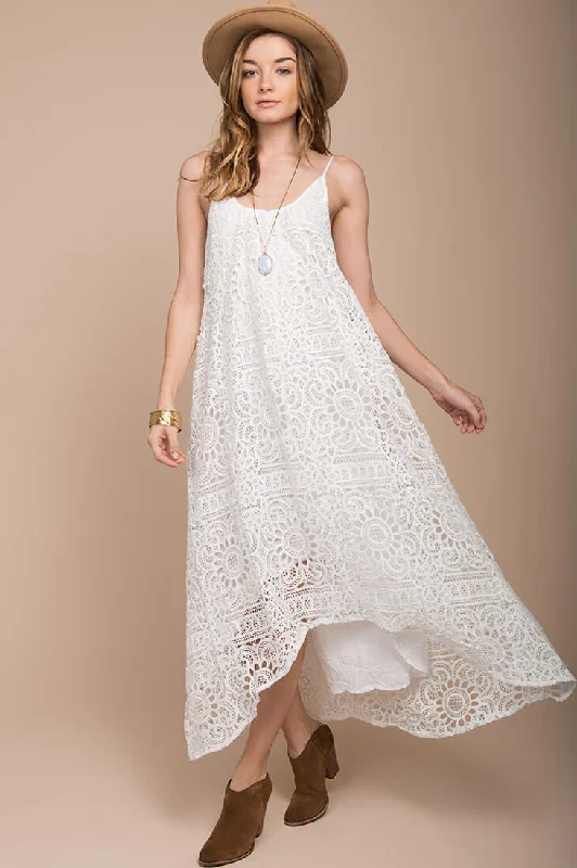 Women's Sleeveless Floral Maxi Dress-Aroura Crochet Maxi Dress White