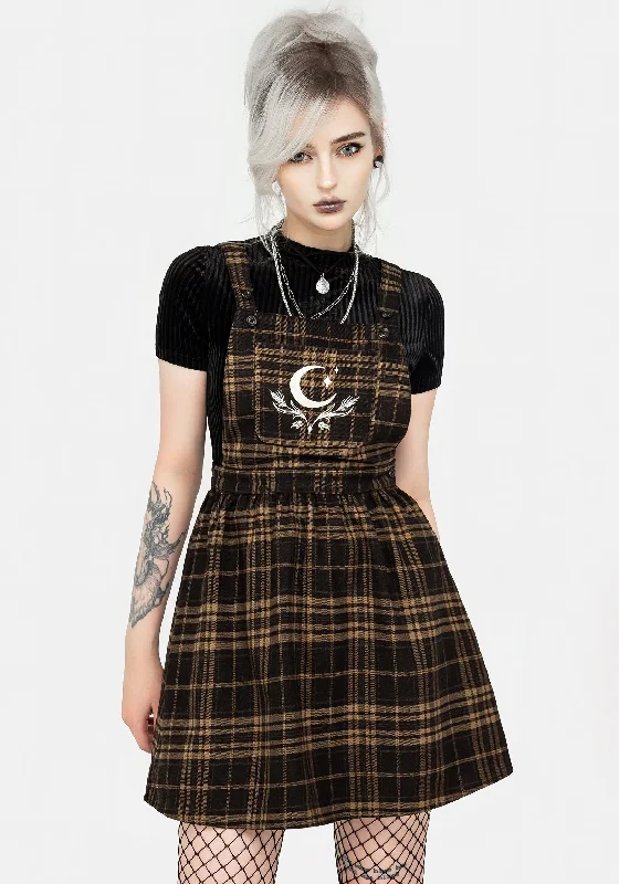 Women's Back Tie Satin Mini Dress-Artume Embroidered Check Mini Pinafore Dress