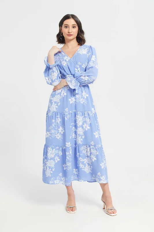 White Wrap Dress for Formal Dinner -Women's Wrap Dress with Ruffle Sleeve -Wrap Crepe Printed Dress White Wrap Dress for Formal Dinner -Women's Wrap Dress with Ruffle Sleeve -Wrap Crepe Printed Dress