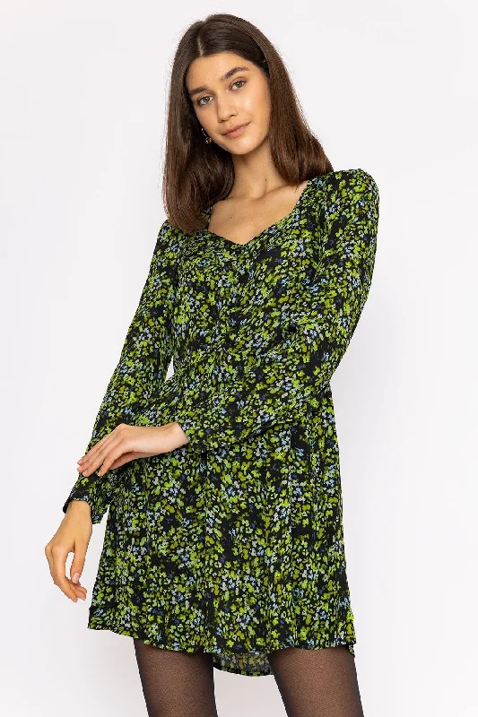 Casual Cotton Shirt Dress-Asta Short Dress in Green