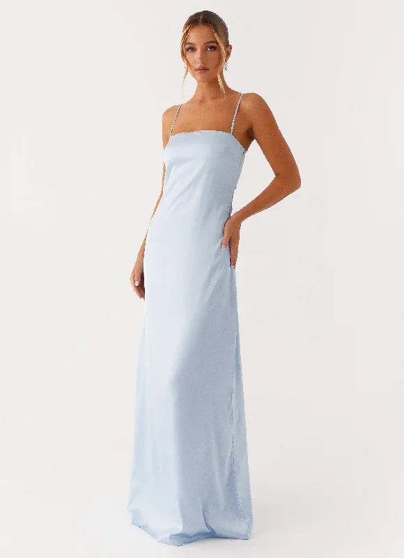 Women's Floral Lace Maxi Dress-Aster Bloom Maxi Dress - Blue