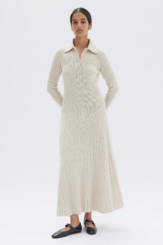 Women's V-neck Ruffle Maxi Dress-Astrae Wool Rib Maxi Dress