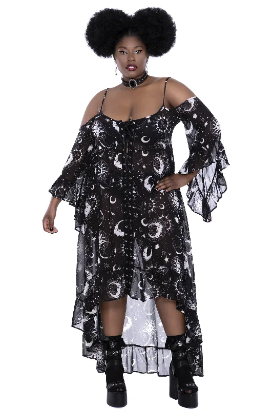Women's Flared Sleeve Maxi Dress-Astral Light Maxi Dress [PLUS] - Resurrect