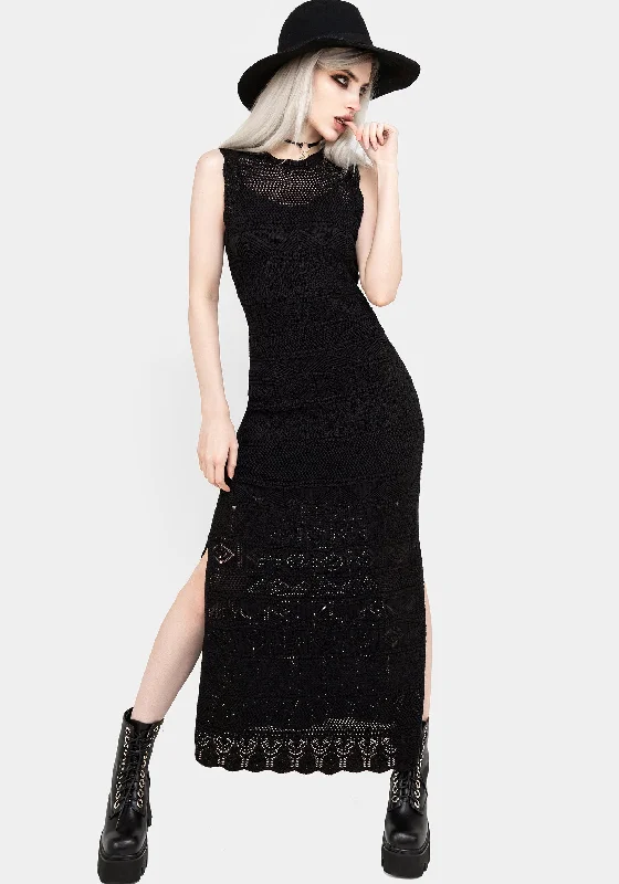 Women's Floor-length Maxi Dress-Astral Pointelle Maxi Dress