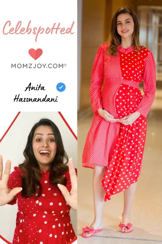 High-Low Maternity Dresses for Trendy Look -Asymmetrical Red Polka High Neck Maternity & Nursing Dress High-Low Maternity Dresses for Trendy Look -Asymmetrical Red Polka High Neck Maternity & Nursing Dress