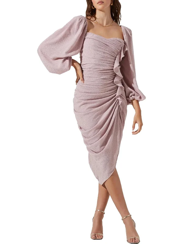 Soft Sheer Party Dress for Feminine Vibe -Athens Womens Metallic Midi Cocktail and Party Dress