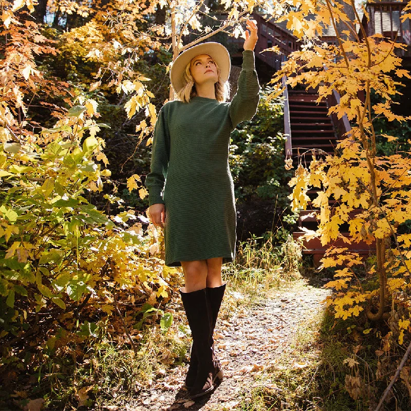 Women's Polka Dot Sleeveless Midi Dress-Atlas Ribbed Sweater Dress, Emerald