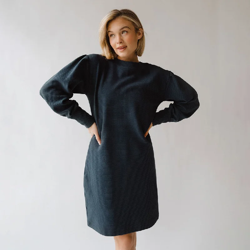 Women's Button Front Midi Dress-Atlas Ribbed Sweater Dress, Navy